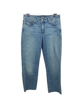NYDJ Jenna Straight Ankle Jean 12 READ Lift Tuck Straight Leg Raw Hem Blue Denim